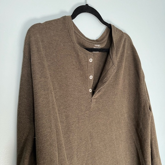 George Waffle Knit Men’s Long Sleeve Shirt with Buttons XL Camo Green - Picture 2 of 3